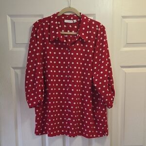 Susan Graver Red Polka Dot Button Down Shirt
